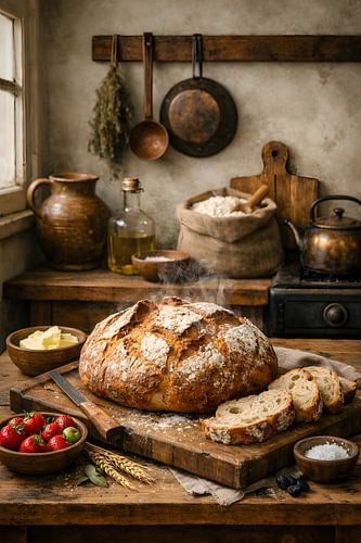 Ofenwarmes Glück – Rustikales Stillleben mit frisch gebackenem Bauernbrot