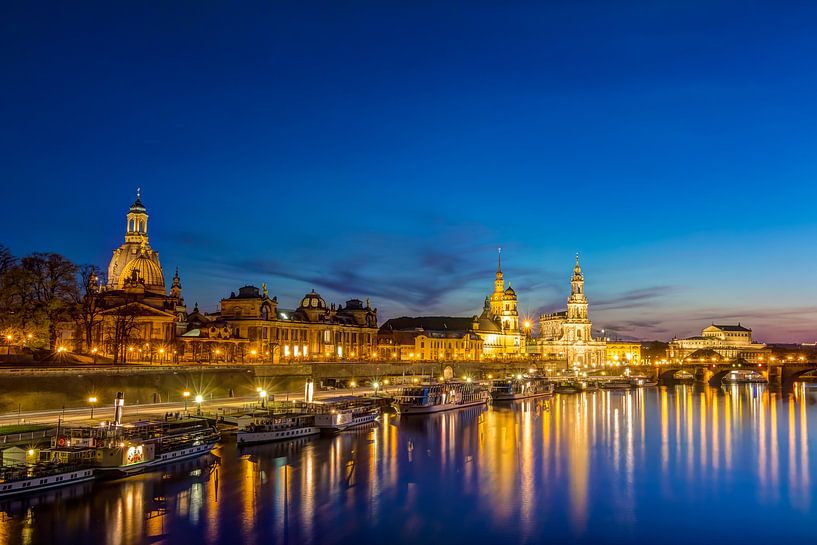 Dresden at the blue hour - Baroque Elbe panorama by Michel Lask