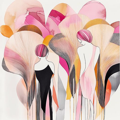 Under the shelter of soft thoughts | Abstract women in pink