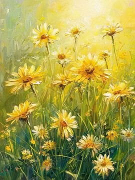 Eine sonnenverwöhnte Symphonie aus wilden Margeriten auf einer impressionistischen Wiese von Artistic