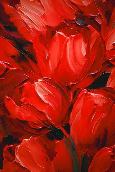 Red tulips in a painting by Thea
