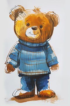 Aquarel  van een teddybeer in een blauwe trui van Imperial Art House