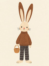 Lapin douillet avec panier tressé sur Thomas burnet