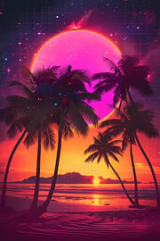 Synthwave Paradies: Tropischer Neon-Sonnenuntergang von Dave Schloffi