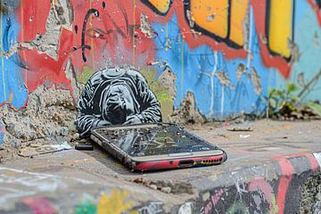 Verlaten Smartphone tegen Kleurrijke Graffiti van Art & Soul Creations