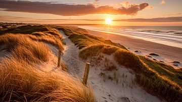 Foto van Nederlandse stranden met zonsondergang IX van René van den Berg