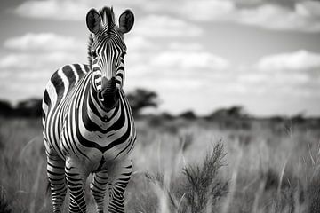 Portret zebra in de savanne, zwart-wit fotografie van Animaflora PicsStock