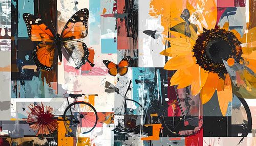 Zonnebloem vlinder - Expressief en kleurig statement - een schil