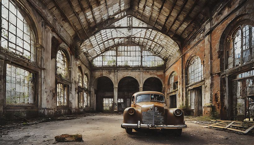 Hall Lost Place avec voiture brune par Mustafa Kurnaz