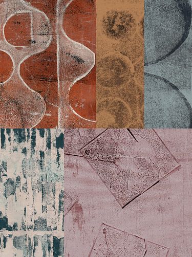 Formes abstraites organiques et géométriques. Collage dans des tons de terre et de gris.