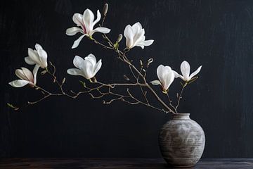 Magnolia Bloemen in Rustieke Grijze Vaas van De Muurdecoratie