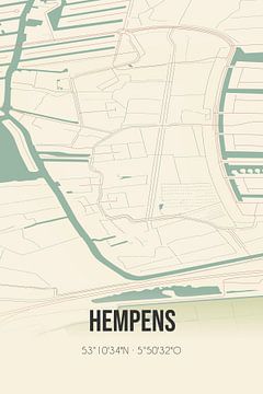 Vintage landkaart van Hempens (Fryslan) van Rezona