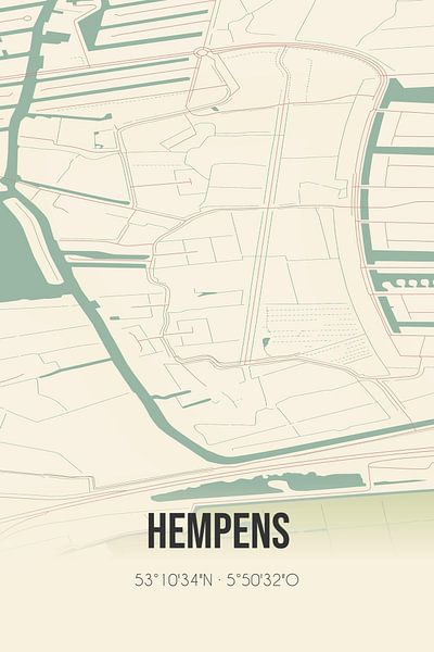 Vintage map of Hempens (Fryslan) by Prints of Place