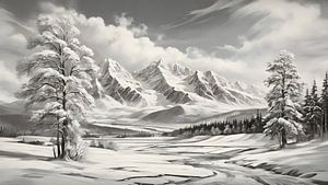 Malerei Berg Winterlandschaft