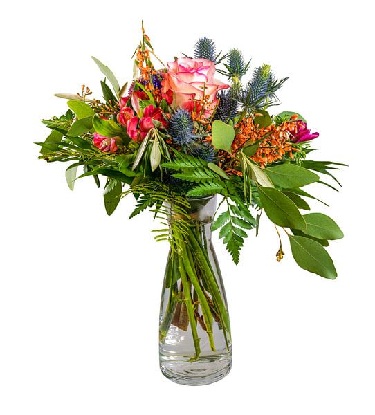 Bouquet with rose in a vase on a white background by ManfredFotos