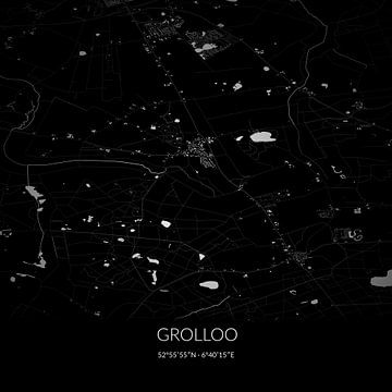 Zwart-witte landkaart van Grolloo, Drenthe. van Rezona