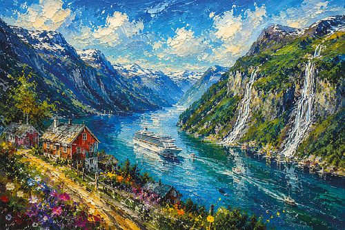 De Geirangerfjord in Noorwegen schilderij.