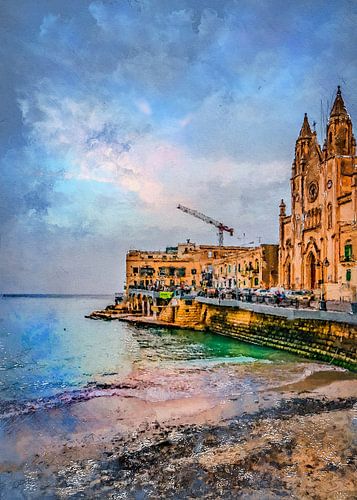 Malta Sliema stad aquarel schilderij #malta