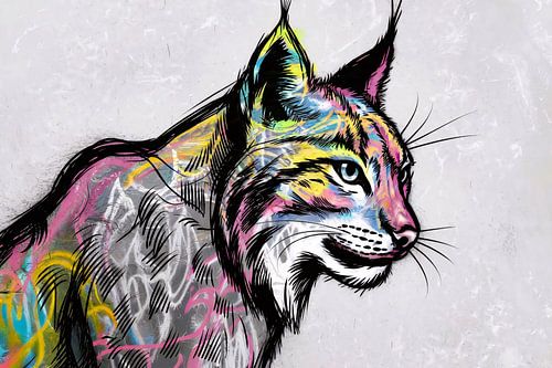 Kleurrijke lynx in graffiti-stijl