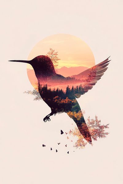 Colibri dans le paysage par Poster Art Shop