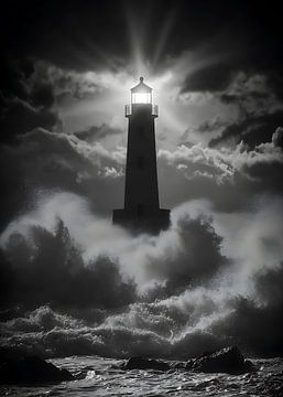 De vuurtoren in de storm