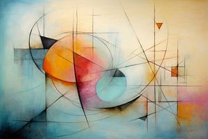 Abstract painting in pastel and turquoise with geometric shapes – Modern art for interiors