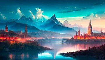 Stadt mit See und Berge von Mustafa Kurnaz