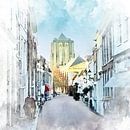 Watercolour of cityscape Zierikzee, Schouwen-Duiveland, Zeeland by Danny de Klerk thumbnail