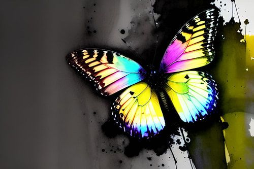 "Vlucht door het kleurenspectrum: een kleurrijke vlinder in beweging".