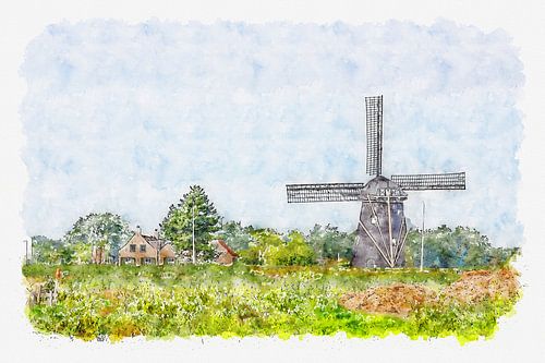 Die Zwartenbergmühle und das Restaurant Stroming in Etten-Leur (Kunst, Aquarell)