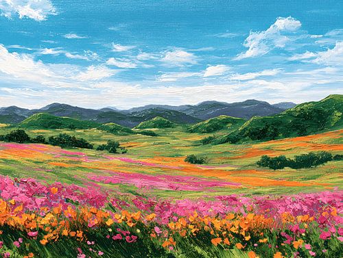 Floral Meadow Landscape Painting