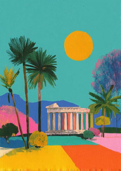 Greek temple in Risograph style by Niklas Maximilian