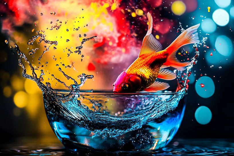 Poisson rouge sautant dans un bocal en verre par Art & Soul Creations