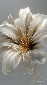 blanc et or - fleurs et plumes sur Gelissen Artworks
