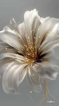 blanc et or - fleurs et plumes sur Gelissen Artworks