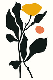 Eine gelbe Blüte lässt einen Stiel mit dunklen Blättern strahlen. von Minimal Blue