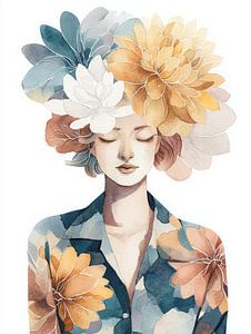 Floreal Rest - Frau in floralem Aquarell