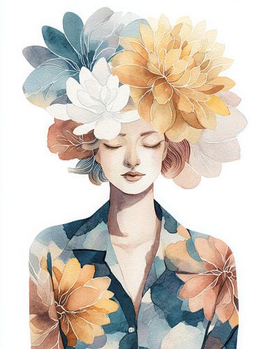 Floreal Rest - Femme dans une aquarelle florale