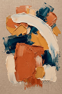 Dynamisch Abstract in Warme Aardetinten en Diepblauw