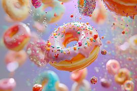 Bunte Donuts im schwebenden Chaos von Poster Art Shop