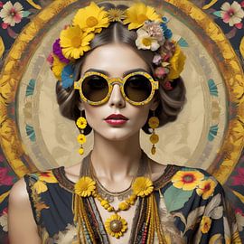 Portret van een vrouw met bloemen van Dennisart Fotografie