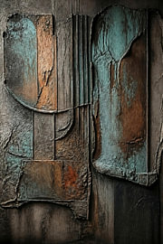Oxidised copper structure with rust and patina