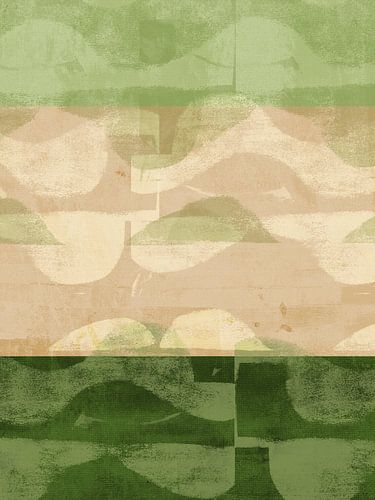 Modern abstract landscape in warm sand and sage by Dina Dankers