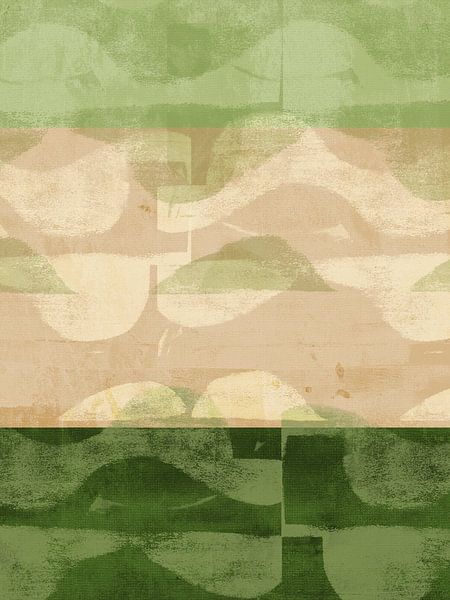 Moderne abstrakte Landschaft in warmem Sand und Salbei von Dina Dankers