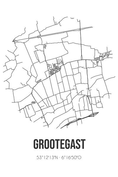 Grootegast (Groningen) | Map | Black and white by Prints of Place