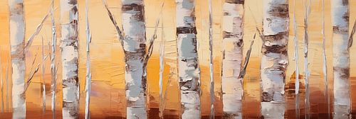 Wide Print Aspen Forest Palette Knife Style Oil Painting