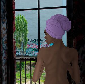 Sie steht vor dem Fenster