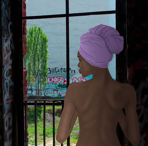 Sie steht vor dem Fenster