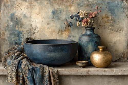 Ceramics – Elegant Still Life in Blue and Gold