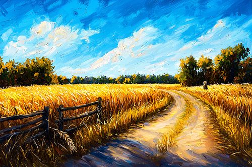 Zomers tarweveld met blauwe lucht